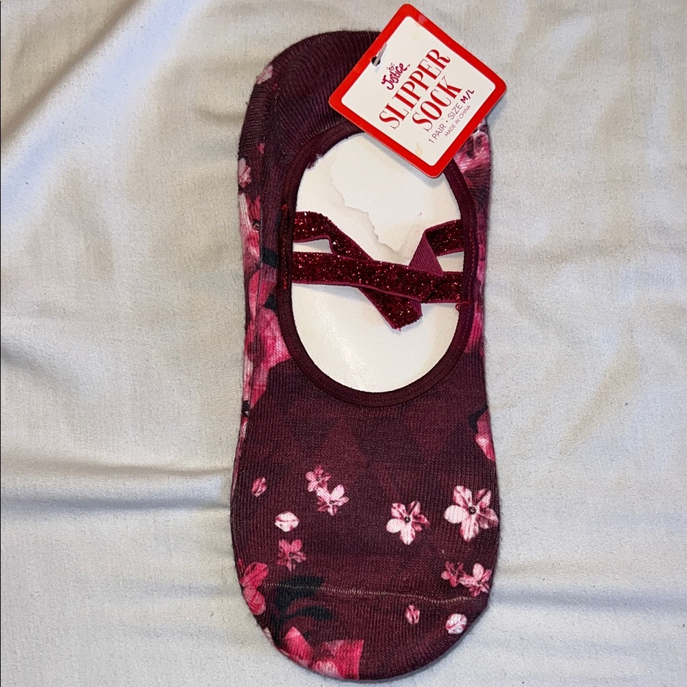 Justice Floral Slipper Socks - Burgundy and Pink